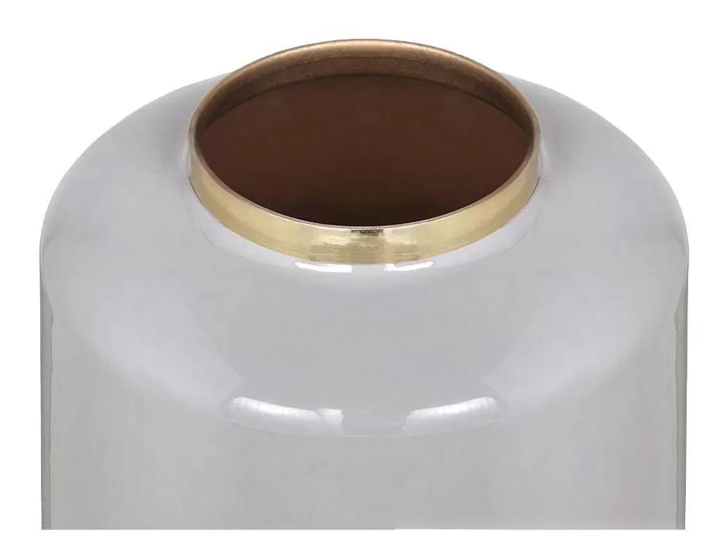 Objeto De Decoração Interior*OZAIA Grande Vaso Em Metal Esmaltado D. 19 X A. 50 Cm Cinzento E Dourado - Goriat