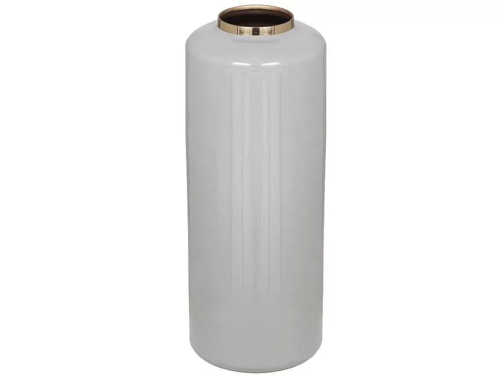 Objeto De Decoração Interior*OZAIA Grande Vaso Em Metal Esmaltado D. 19 X A. 50 Cm Cinzento E Dourado - Goriat