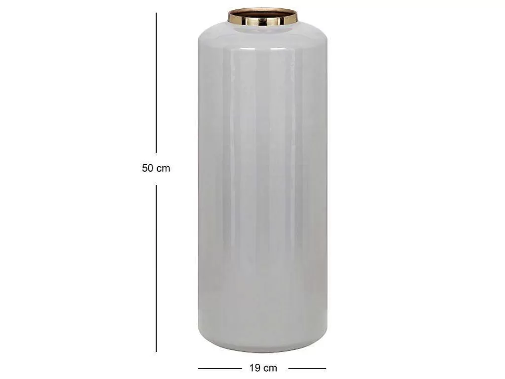 Objeto De Decoração Interior*OZAIA Grande Vaso Em Metal Esmaltado D. 19 X A. 50 Cm Cinzento E Dourado - Goriat