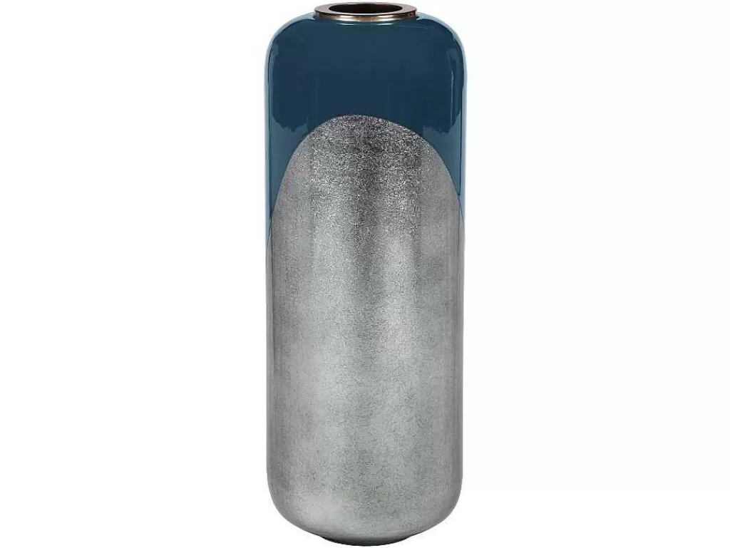 Objeto De Decoração Interior*OZAIA Grande Vaso Em Metal Esmaltado D. 30 X A. 82 Cm Preto E Folha Prateada - Perlin