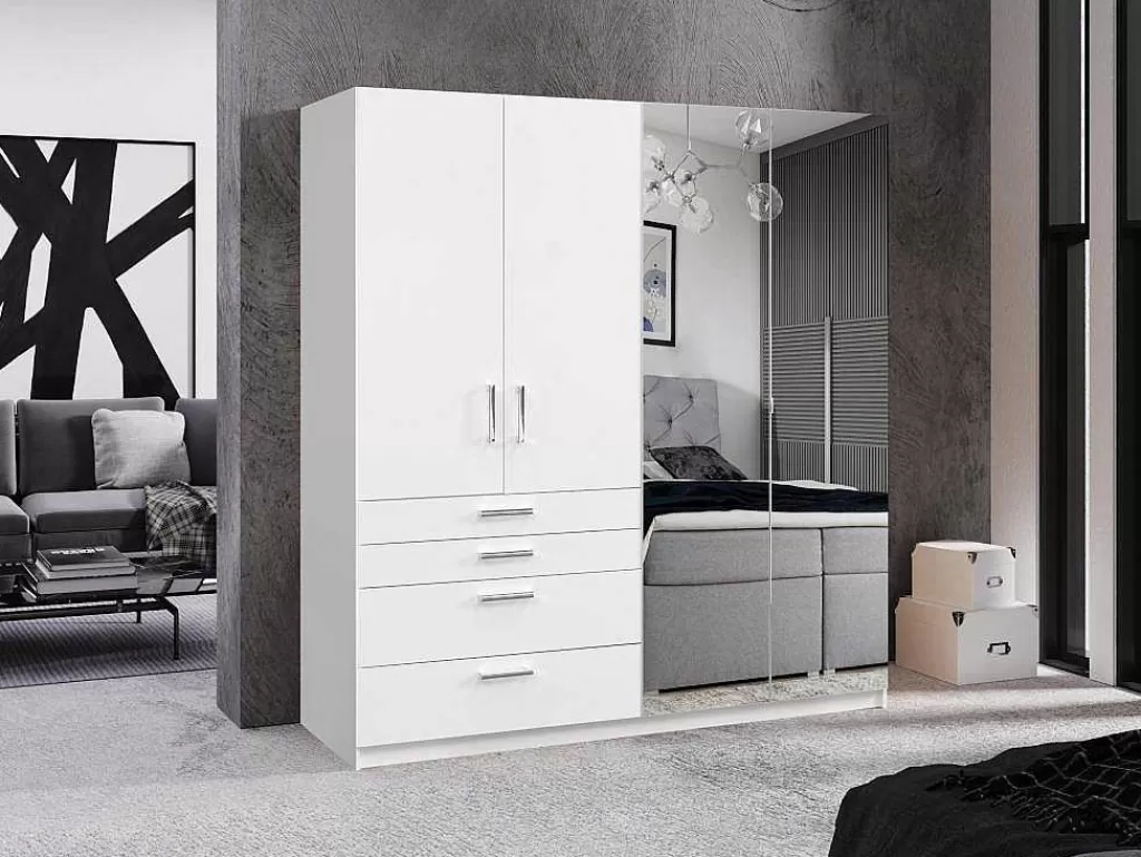Armário E Roupeiro*Vente-unique Guarda-Roupa 4 Portas E 4 Gavetas Com Espelho C200 Cm Branco - Nidawo