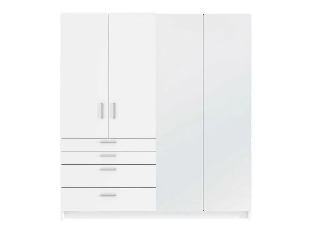 Armário E Roupeiro*Vente-unique Guarda-Roupa 4 Portas E 4 Gavetas Com Espelho C200 Cm Branco - Nidawo