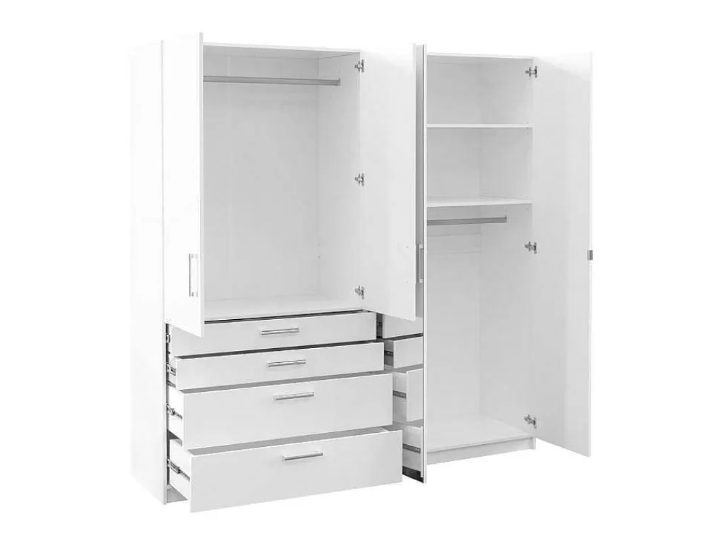 Armário E Roupeiro*Vente-unique Guarda-Roupa 4 Portas E 4 Gavetas Com Espelho C200 Cm Branco - Nidawo