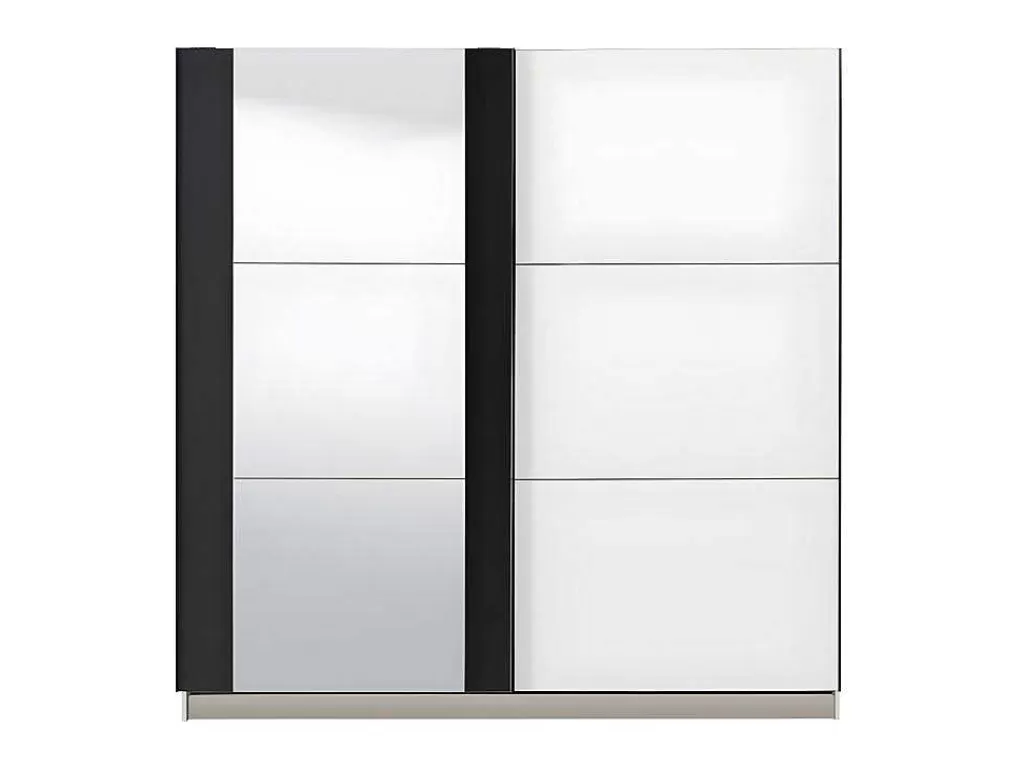 Armário E Roupeiro*Vente-unique Guarda-Roupa Com 2 Portas De Correr E Com Espelho De C.217 Cm Cor Branco E Preto - Sutera