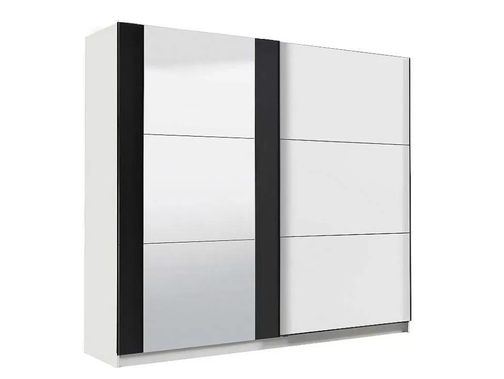Armário E Roupeiro*Vente-unique Guarda-Roupa Com 2 Portas De Correr E Com Espelho De C.217 Cm Cor Branco E Preto - Sutera
