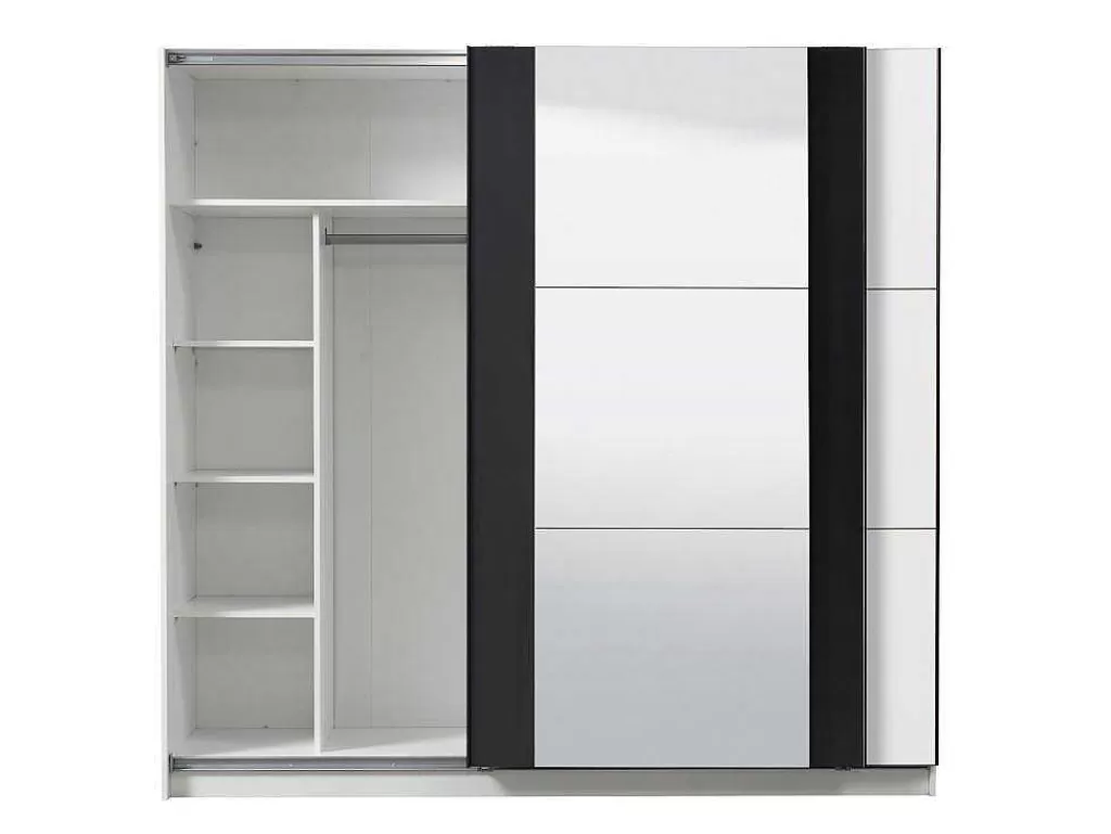 Armário E Roupeiro*Vente-unique Guarda-Roupa Com 2 Portas De Correr E Com Espelho De C.217 Cm Cor Branco E Preto - Sutera