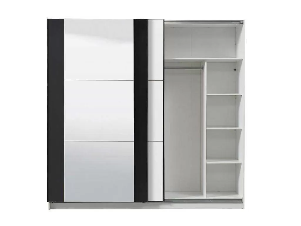 Armário E Roupeiro*Vente-unique Guarda-Roupa Com 2 Portas De Correr E Com Espelho De C.217 Cm Cor Branco E Preto - Sutera
