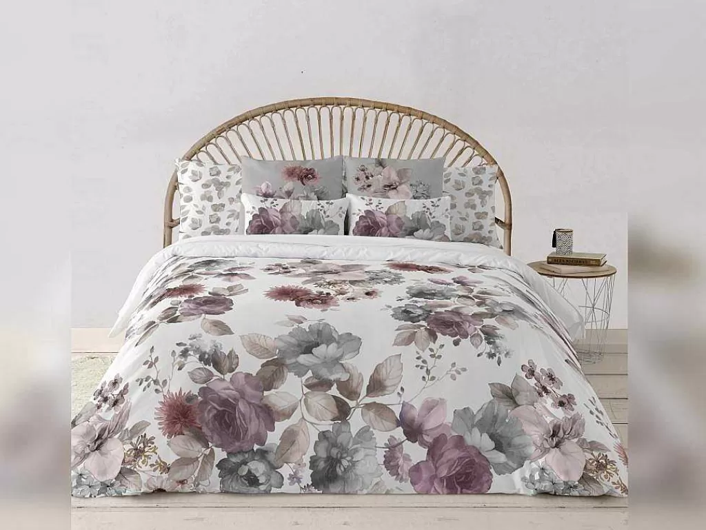 Roupa De Cama*Purline Housse De Couette 100% Coton 1 Piece Blanc A Motifs Fleuris 180X240