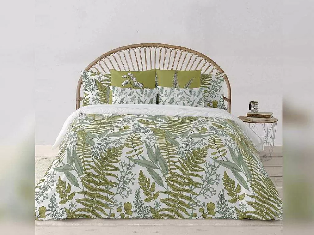 Roupa De Cama*Purline Housse De Couette 100% Coton 1 Piece Blanc A Plantes Vertes 220X240
