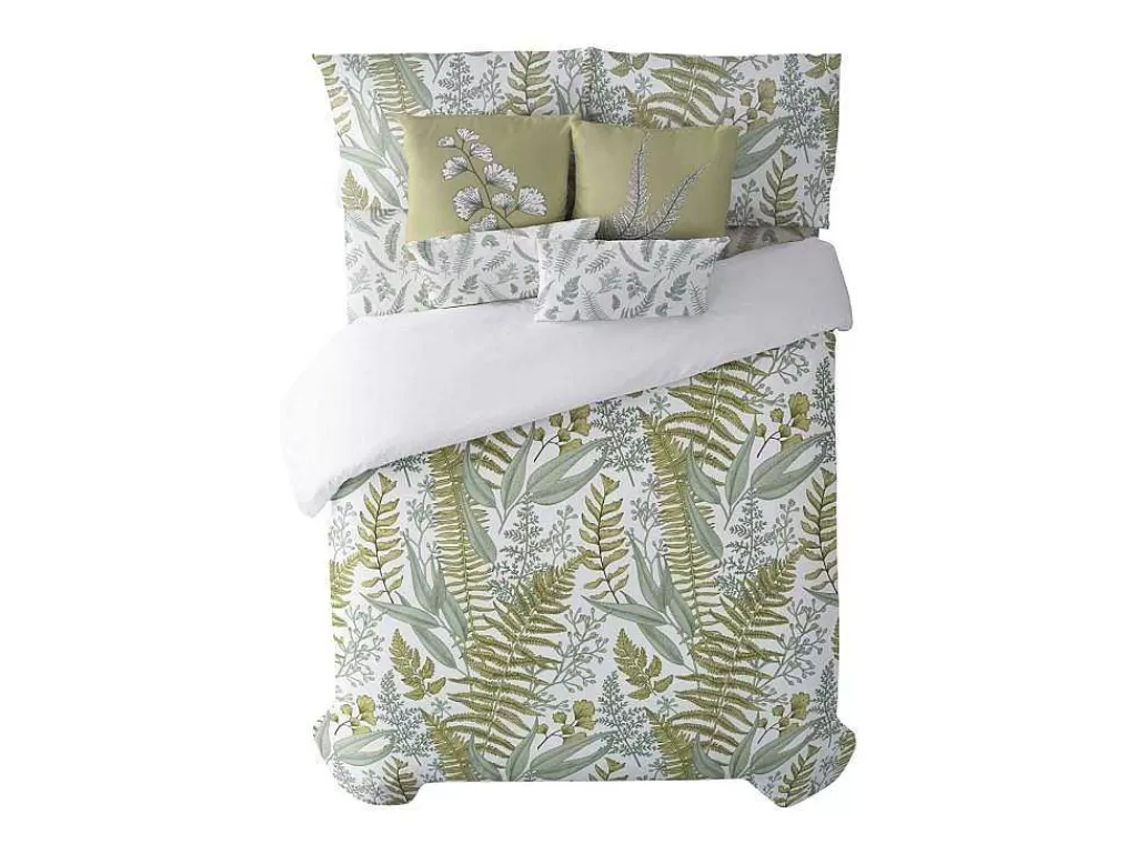 Roupa De Cama*Purline Housse De Couette 100% Coton 1 Piece Blanc A Plantes Vertes 240X240