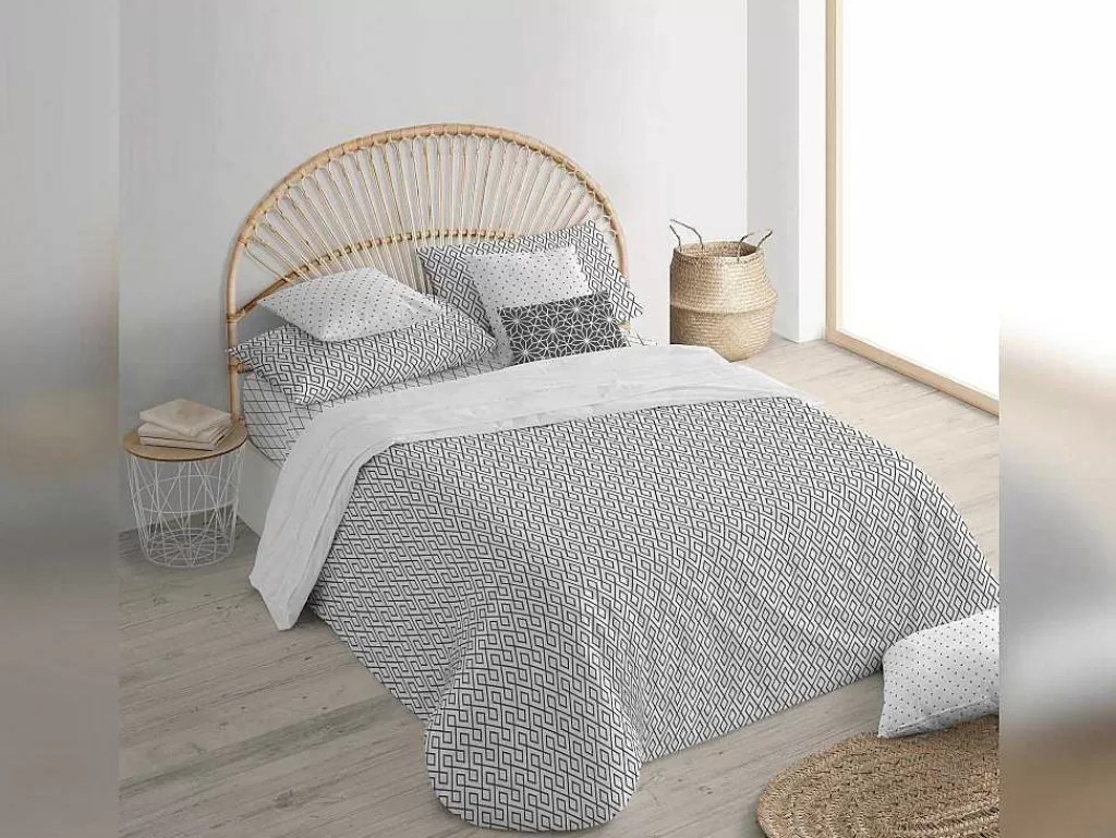 Roupa De Cama*Purline Housse De Couette 100% Coton 1 Piece Gris A Motifs Blancs 155X240