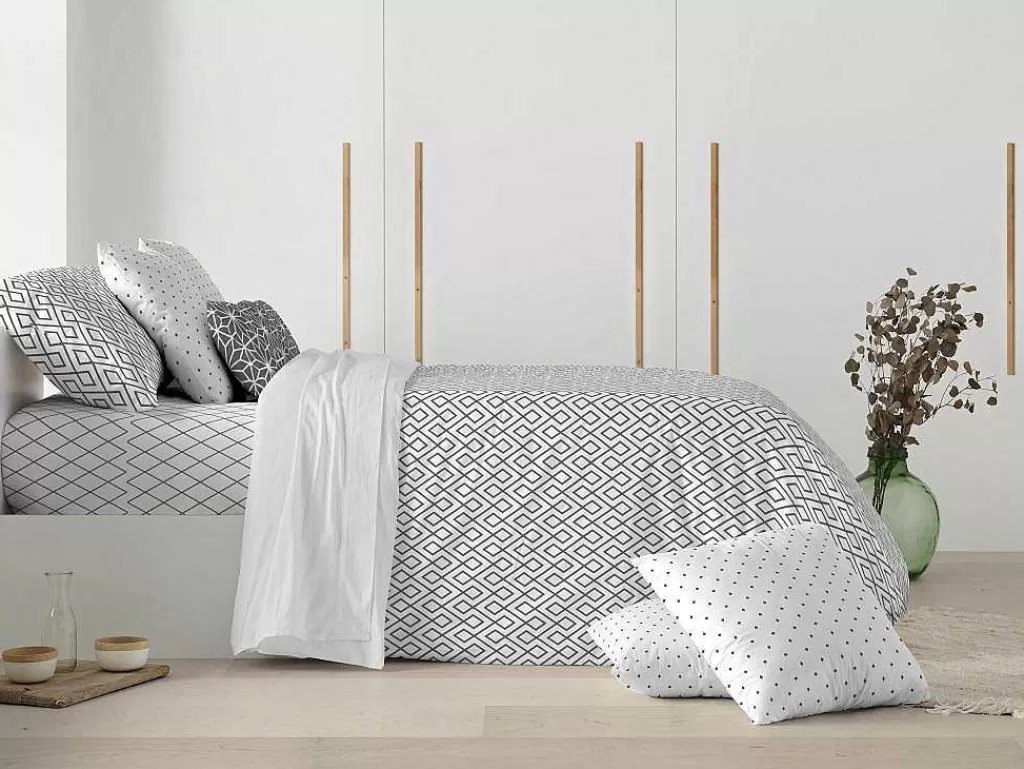 Roupa De Cama*Purline Housse De Couette 100% Coton 1 Piece Gris A Motifs Blancs 155X240