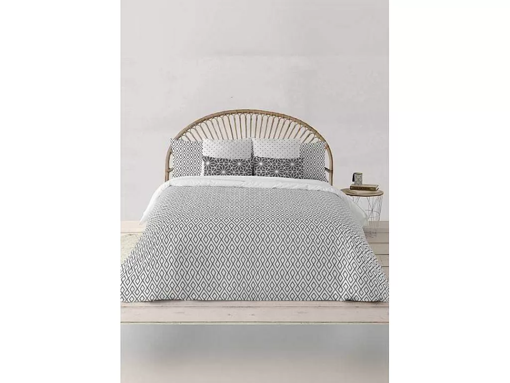 Roupa De Cama*Purline Housse De Couette 100% Coton 1 Piece Gris A Motifs Blancs 260X240