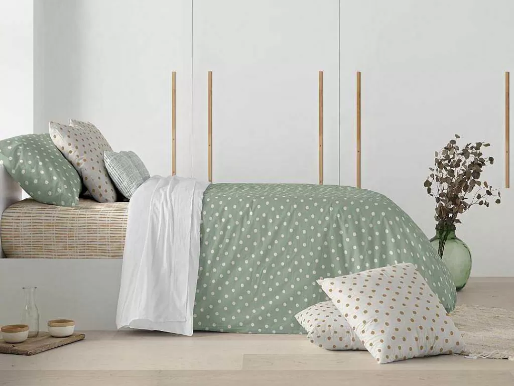Roupa De Cama*Purline Housse De Couette 100% Coton 1 Piece Vert A Pois Blancs 140X240