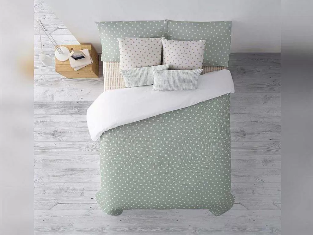 Roupa De Cama*Purline Housse De Couette 100% Coton 1 Piece Vert A Pois Blancs 155X240