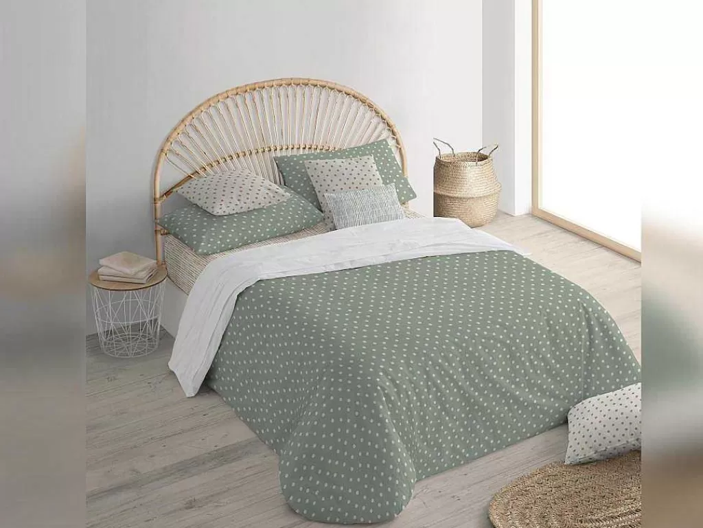 Roupa De Cama*Purline Housse De Couette 100% Coton 1 Piece Vert A Pois Blancs 240X240