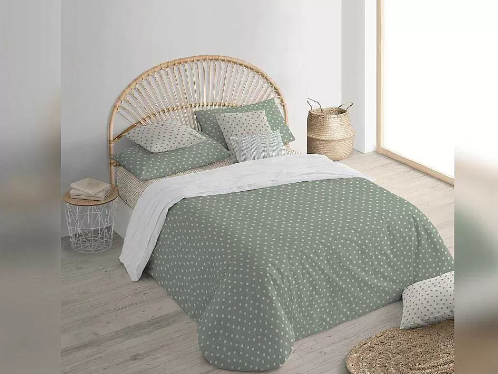 Roupa De Cama*Purline Housse De Couette 100% Coton 1 Piece Vert A Pois Blancs 260X240