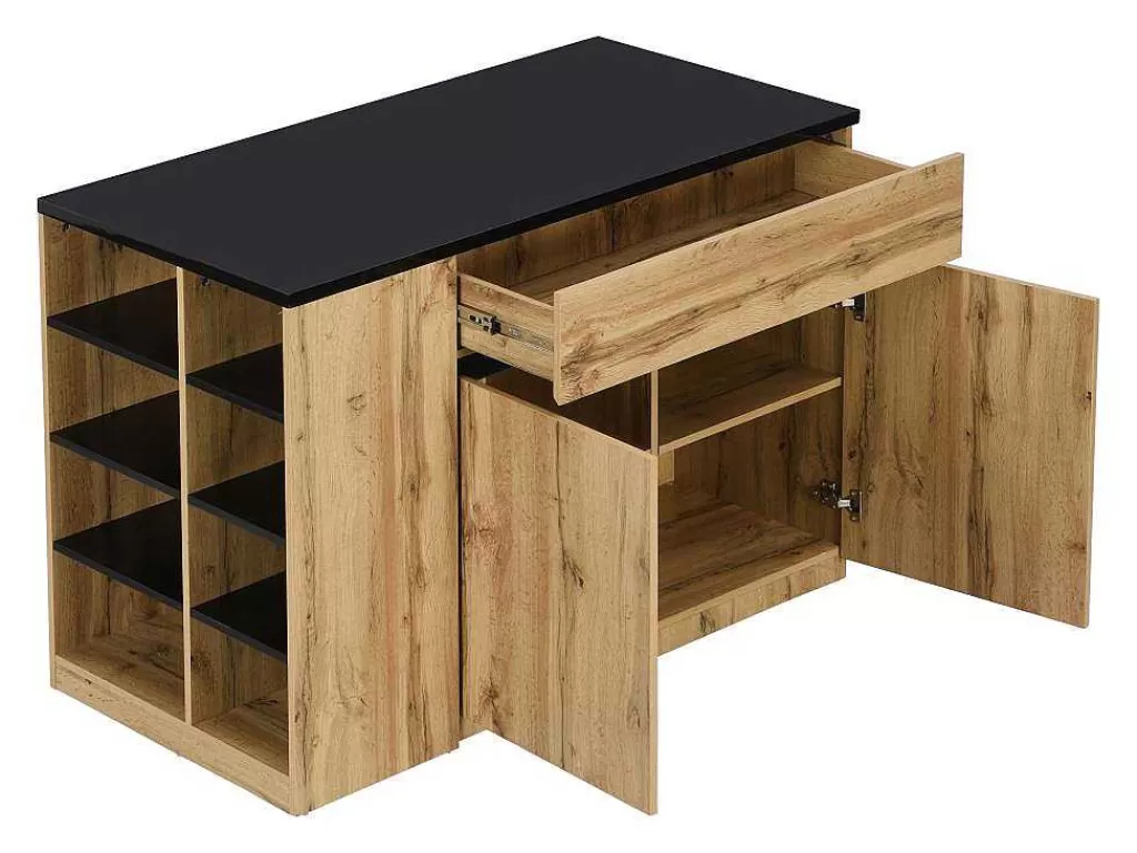 Móvel De Cozinha*Vente-unique Ilha Central Da Cozinha Com Espacos De Arrumação Preto E Natural - Meili