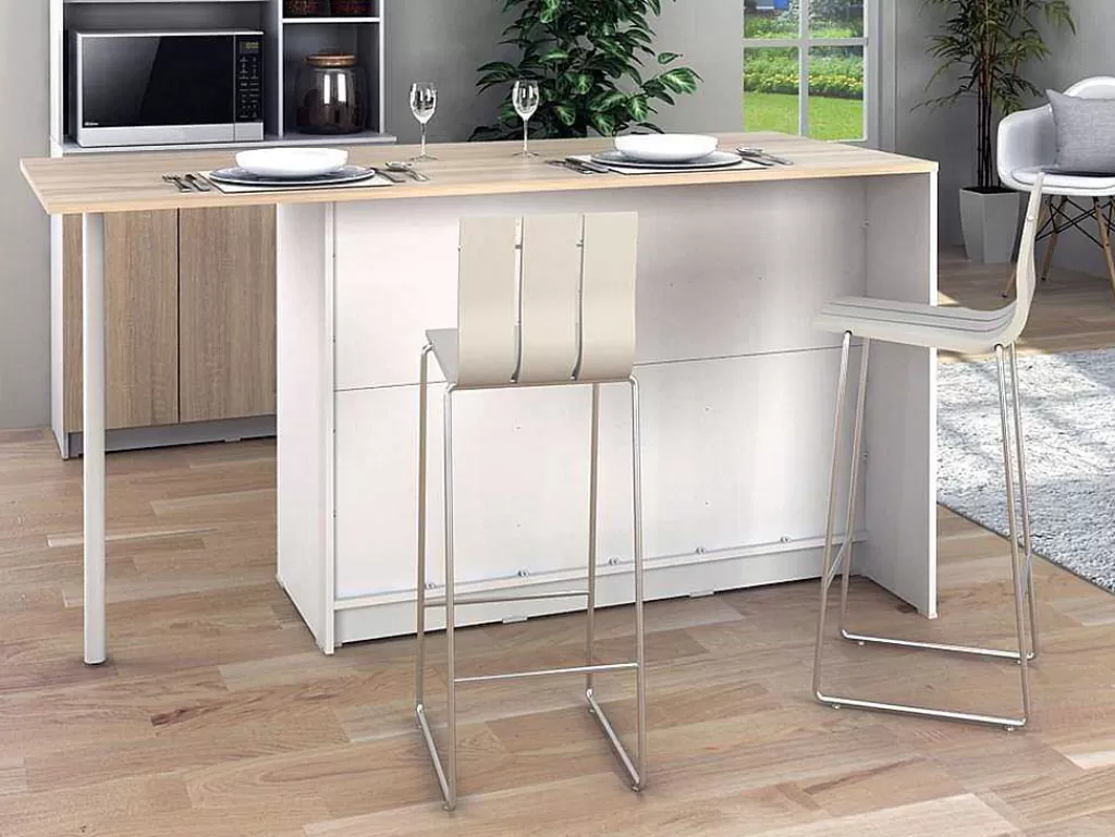 Móvel De Cozinha*Vente-unique Ilha Central De Cozinha Com 2 Portas, 1 Gaveta E 2 Nichos, Branco E Natural Claro - Tunori