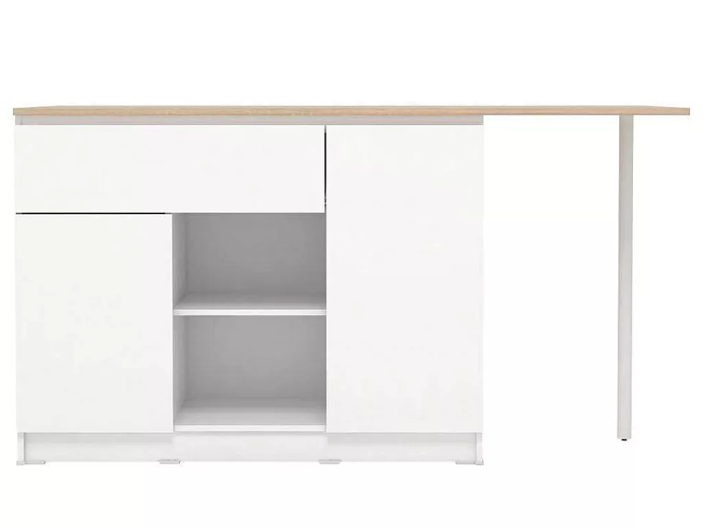Móvel De Cozinha*Vente-unique Ilha Central De Cozinha Com 2 Portas, 1 Gaveta E 2 Nichos, Branco E Natural Claro - Tunori