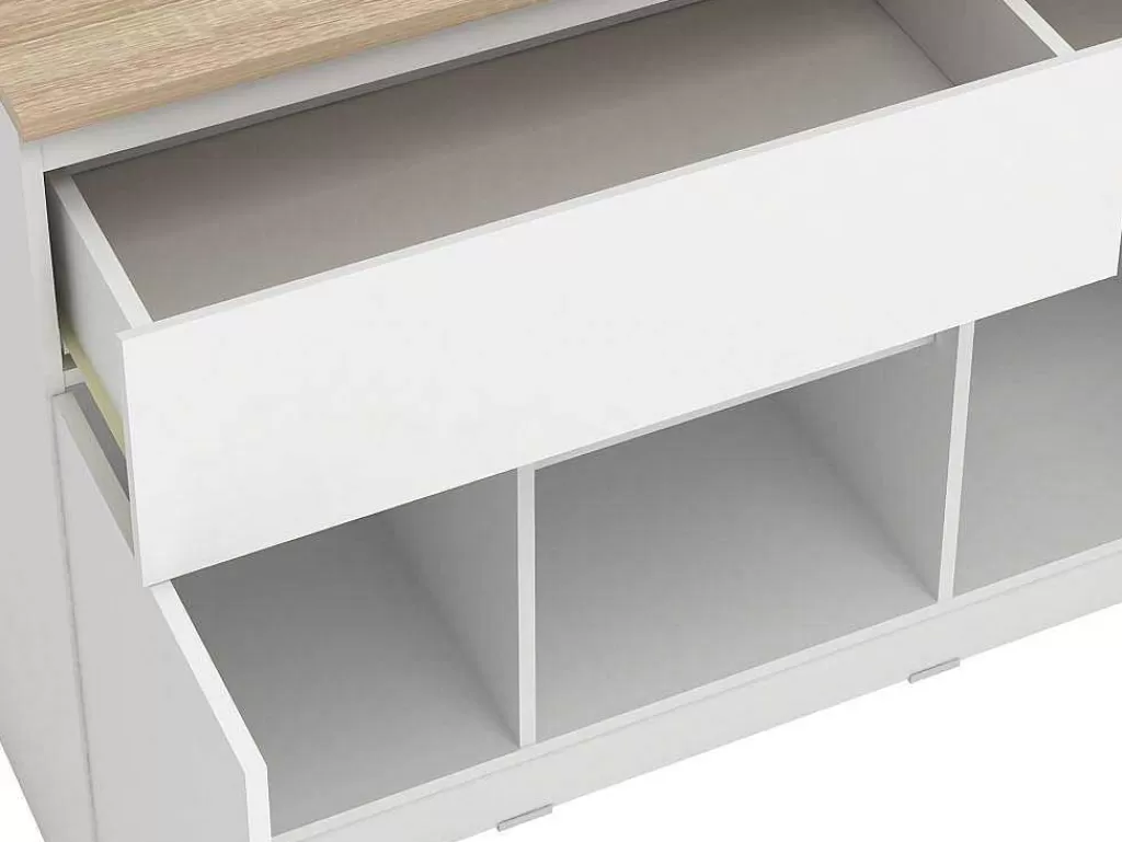 Móvel De Cozinha*Vente-unique Ilha Central De Cozinha Com 2 Portas, 1 Gaveta E 2 Nichos, Branco E Natural Claro - Tunori