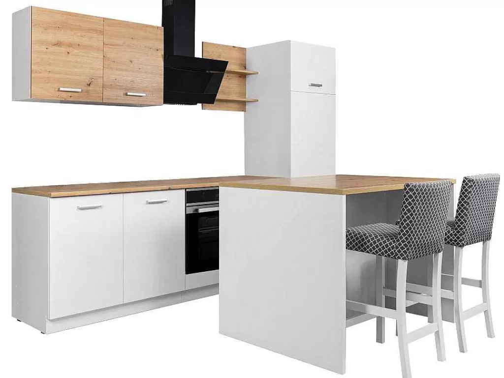 Ilha De Cozinha*Vente-unique Ilha Central De Cozinha Com 2 Portas, Branco E Natural - Mechila
