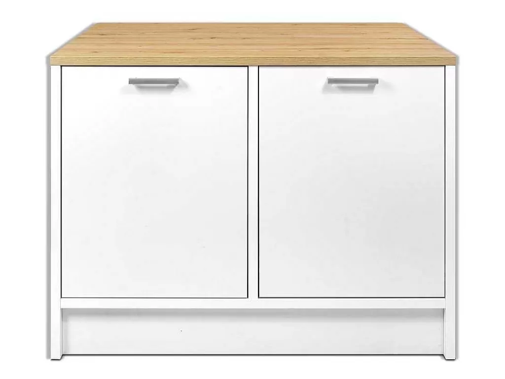 Ilha De Cozinha*Vente-unique Ilha Central De Cozinha Com 2 Portas, Branco E Natural - Mechila