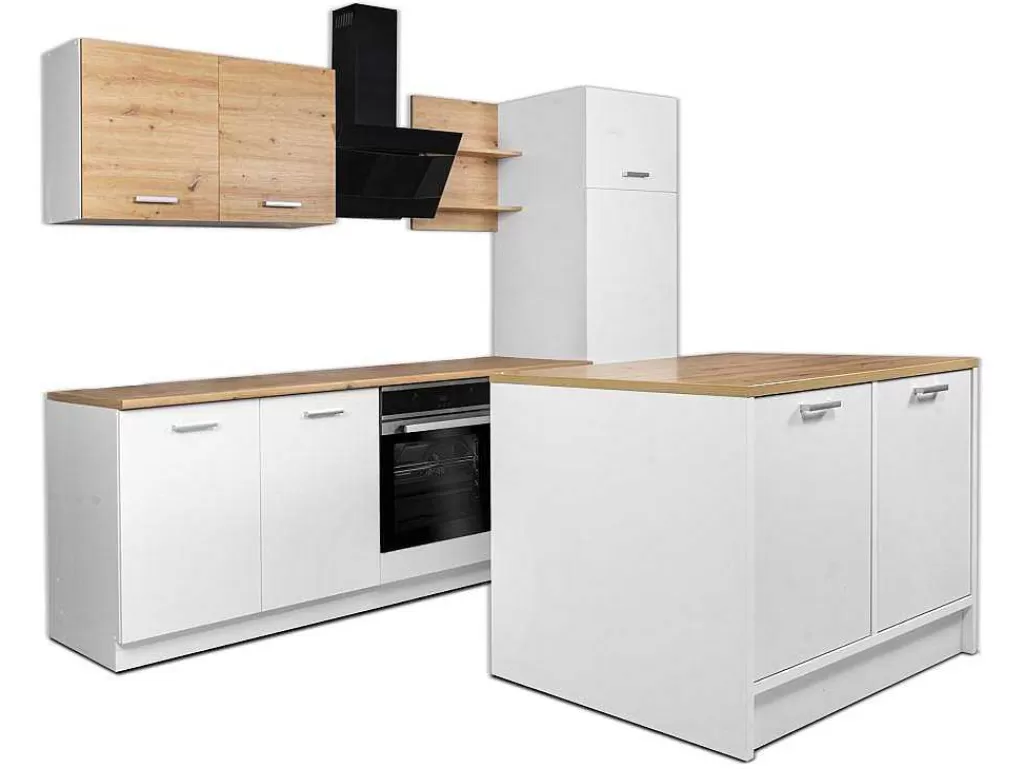 Ilha De Cozinha*Vente-unique Ilha Central De Cozinha Com 2 Portas, Branco E Natural - Mechila