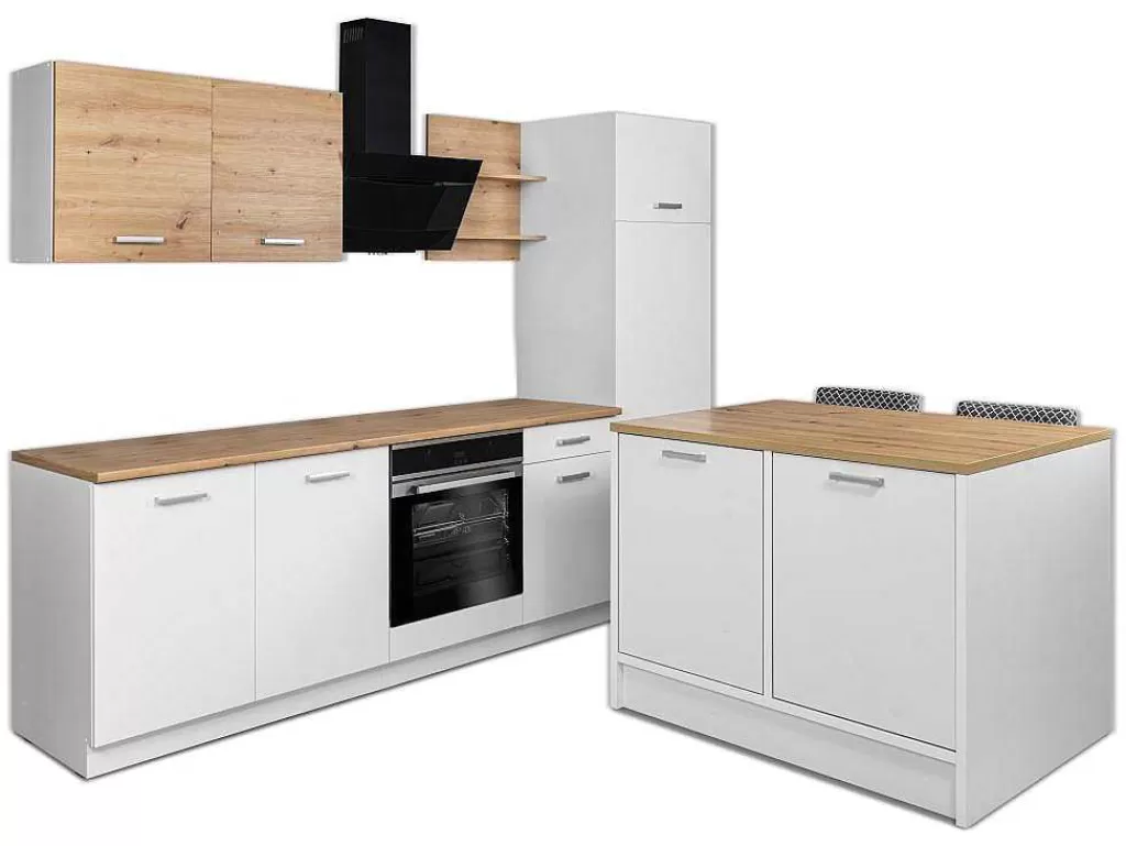 Ilha De Cozinha*Vente-unique Ilha Central De Cozinha Com 2 Portas, Branco E Natural - Mechila