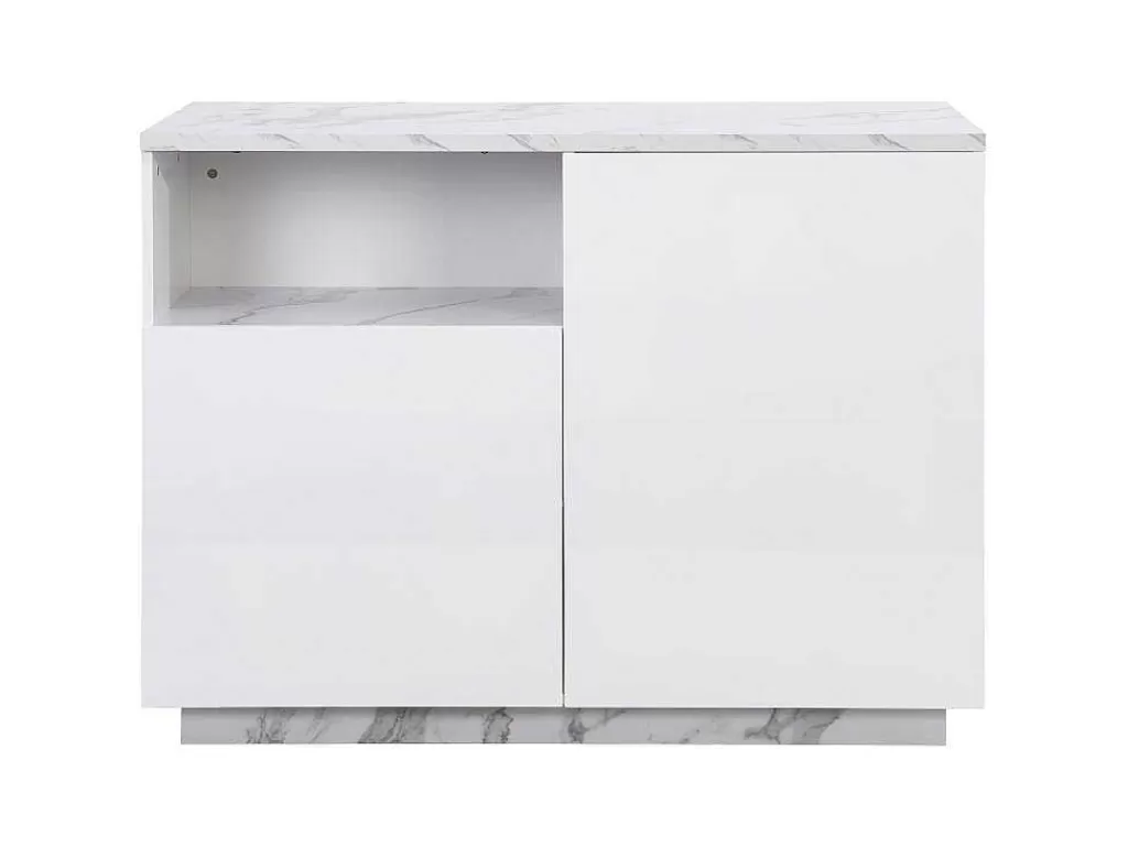 Ilha De Cozinha*Vente-unique Ilha Central De Cozinha Com 2 Portas E 1 Nicho Em Mdf, Efeito Marmore Branco - Corelina