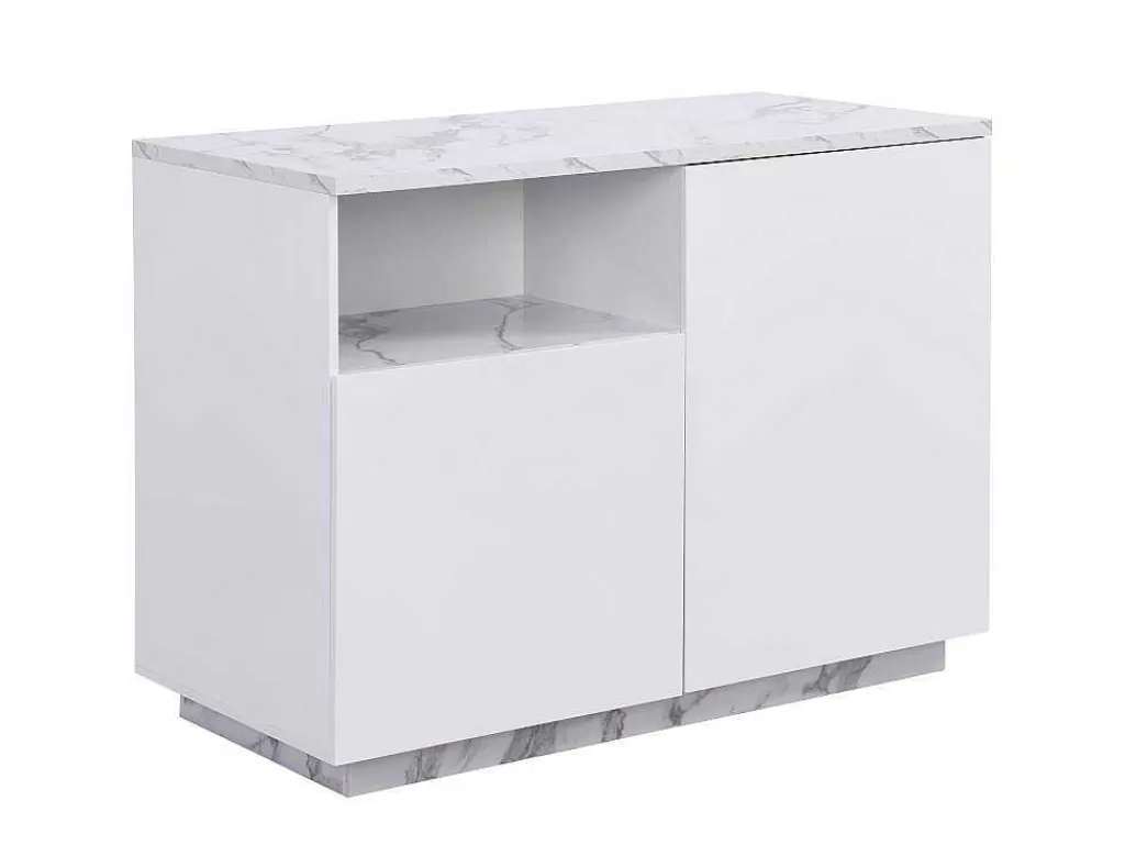 Ilha De Cozinha*Vente-unique Ilha Central De Cozinha Com 2 Portas E 1 Nicho Em Mdf, Efeito Marmore Branco - Corelina