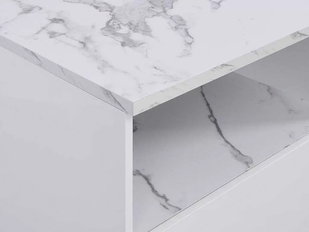 Ilha De Cozinha*Vente-unique Ilha Central De Cozinha Com 2 Portas E 1 Nicho Em Mdf, Efeito Marmore Branco - Corelina