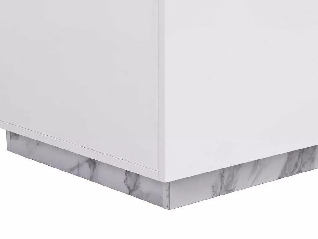 Ilha De Cozinha*Vente-unique Ilha Central De Cozinha Com 2 Portas E 1 Nicho Em Mdf, Efeito Marmore Branco - Corelina