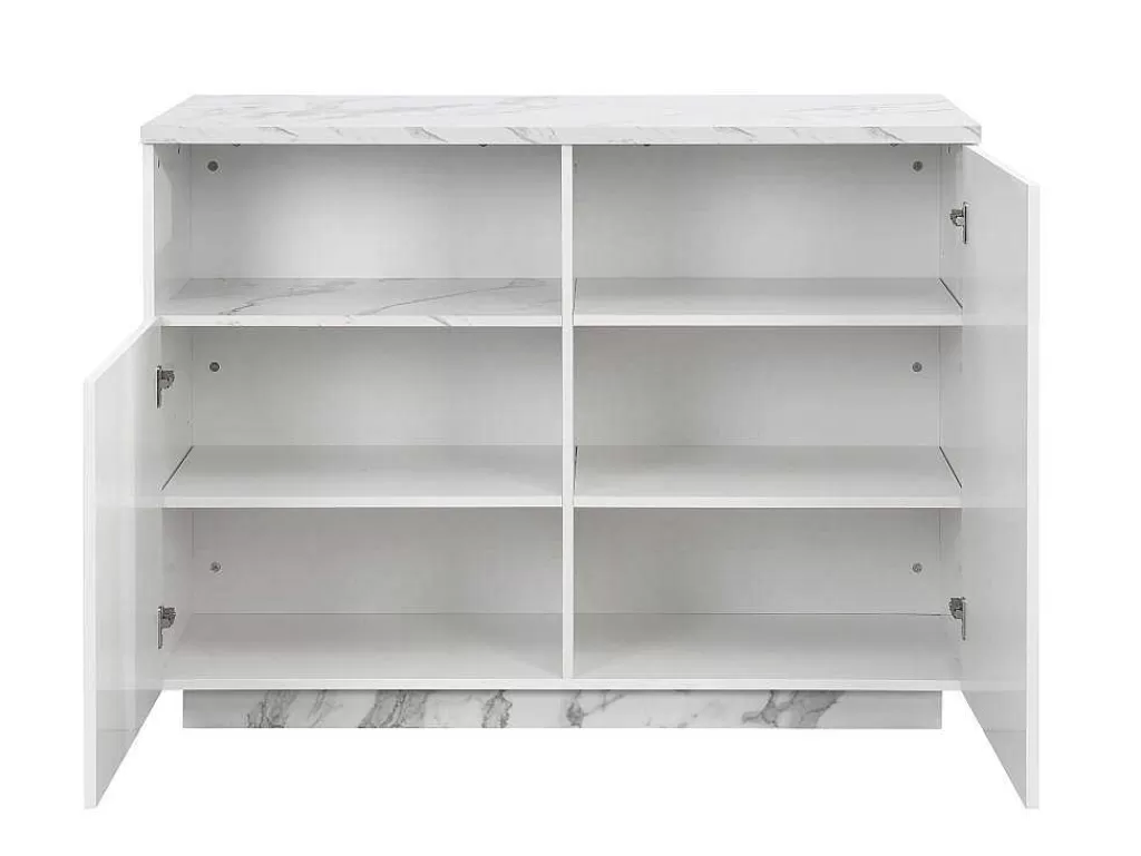 Ilha De Cozinha*Vente-unique Ilha Central De Cozinha Com 2 Portas E 1 Nicho Em Mdf, Efeito Marmore Branco - Corelina