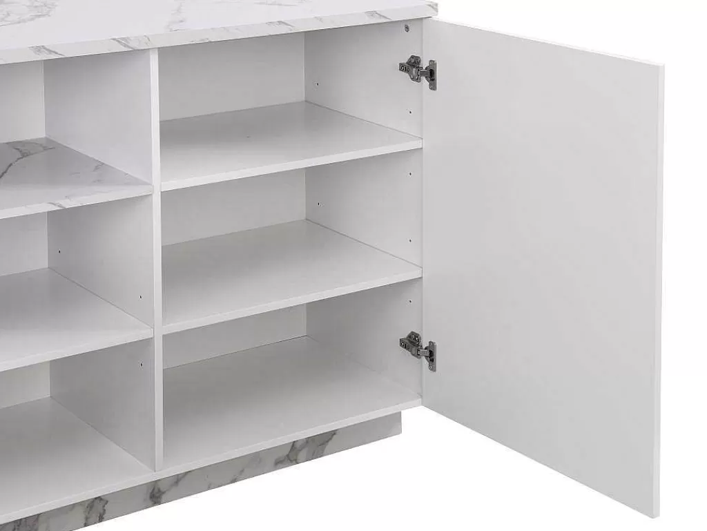 Ilha De Cozinha*Vente-unique Ilha Central De Cozinha Com 2 Portas E 1 Nicho Em Mdf, Efeito Marmore Branco - Corelina