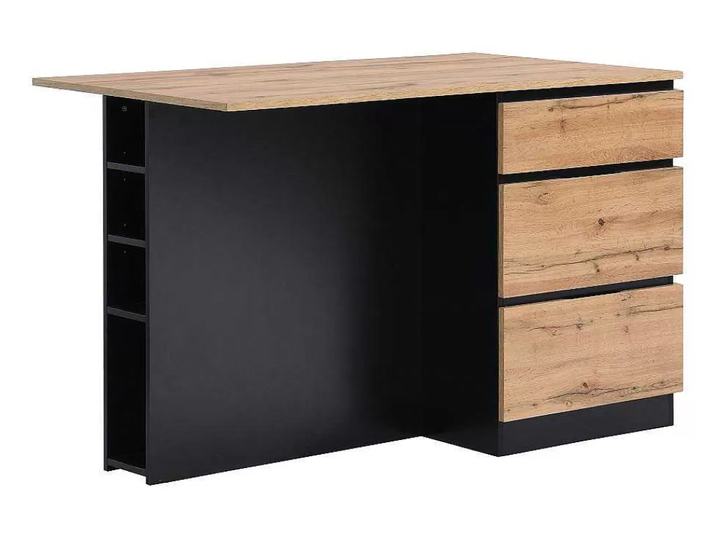 Ilha De Cozinha*Vente-unique Ilha Central De Cozinha Com 6 Gavetas E 4 Nichos Em Mdf Natural Claro E Preto - Pomarela