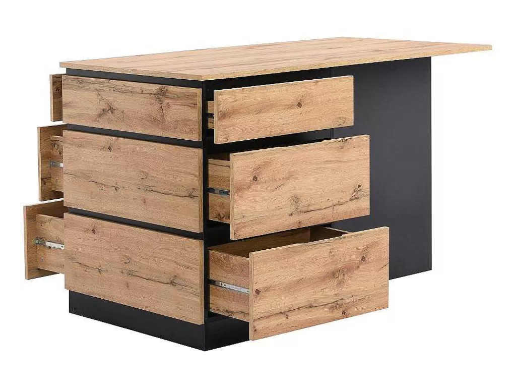Ilha De Cozinha*Vente-unique Ilha Central De Cozinha Com 6 Gavetas E 4 Nichos Em Mdf Natural Claro E Preto - Pomarela