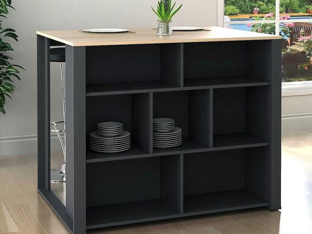 Móvel De Cozinha*Vente-unique Ilha Central De Cozinha Com 7 Nichos Natural E Antracite - Opole
