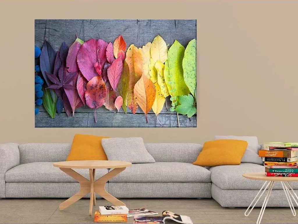 Placa De Parede Decorativa*EPIKASA Impressao Em Tela Folhas Coloridas 3, Multicolorido, 150X3X100 Cm,