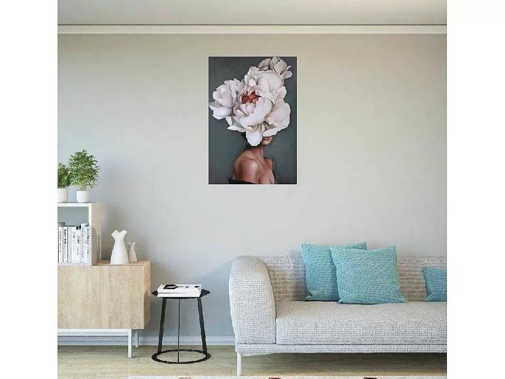 Placa De Parede Decorativa*EPIKASA Impressao Em Tela Mulher E Flores 02, Cor-De-Rosa, 50X3X70 Cm,