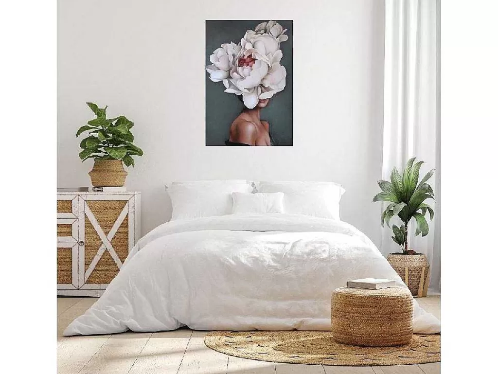 Placa De Parede Decorativa*EPIKASA Impressao Em Tela Mulher E Flores 02, Cor-De-Rosa, 50X3X70 Cm,