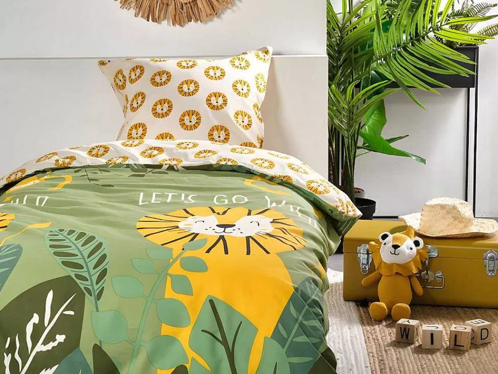 Roupa De Cama*OZAIA Jogo De Cama De Criança Algodao 57 Fios/Cm , Capa De Edredão 140 X 200 Cm + 1 Fronha 63 X 63 Cm, Motivo Selva - Junglia