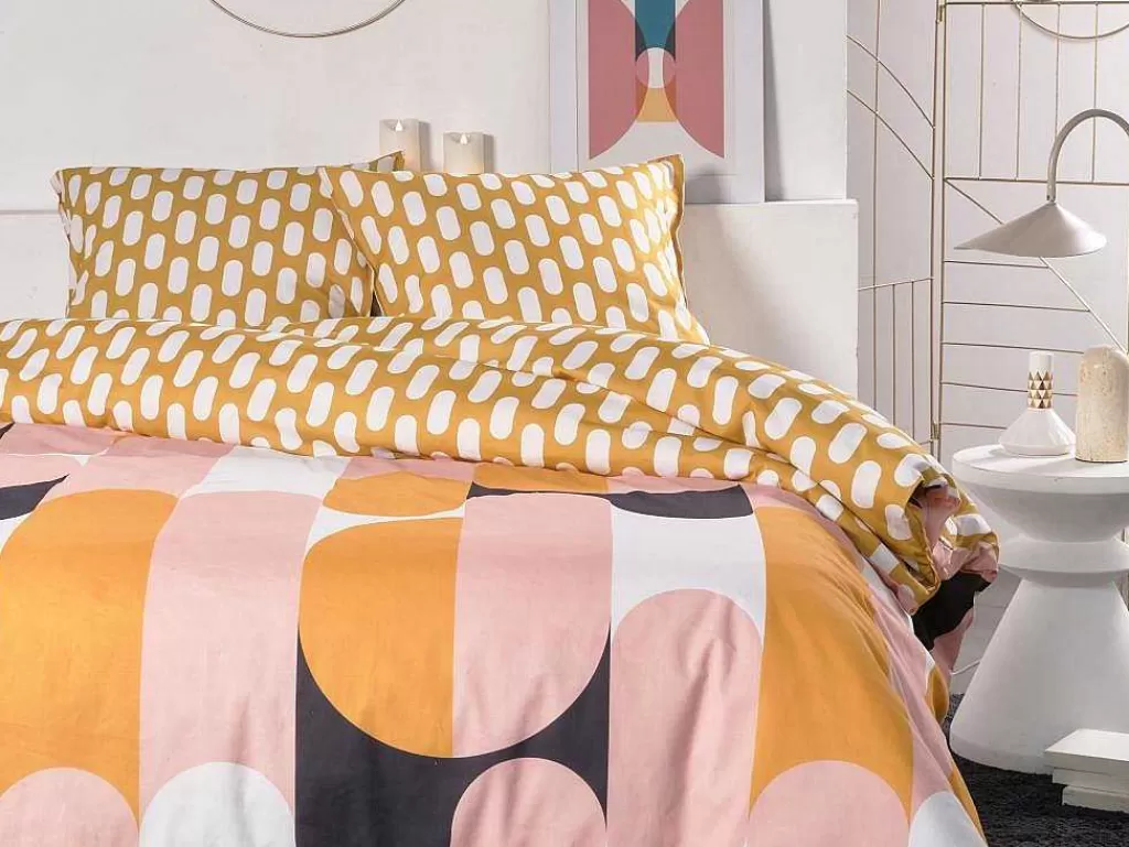 Roupa De Cama*OZAIA Jogo De Cama Geometrico Reversivel, Algodao De 57 Fios/Cm , Capa De Edredão 220X240 Cm + 2 Fronhas 63X63 Cm Multicolor - Arlao