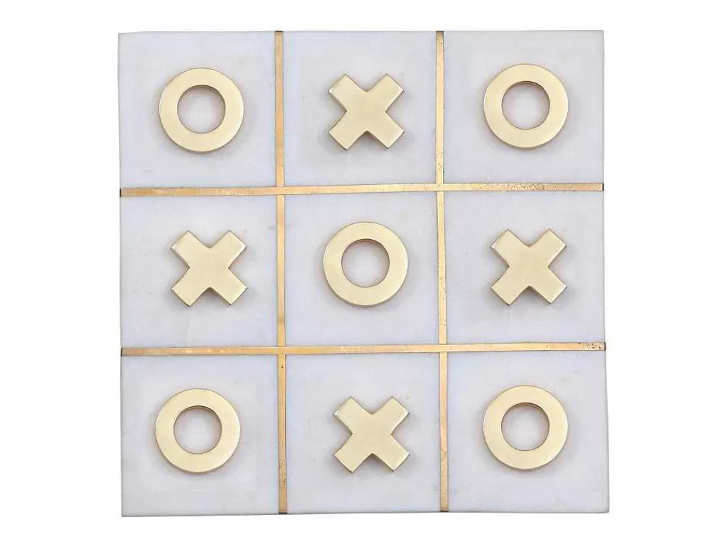 Jogo De Interior*Vente-unique Jogo De Tabuleiro, Jogo Do Galo, Marmore E Latao Dourado E Branco, C20,5 X A2,5 X L20,5 Cm - Tactoe