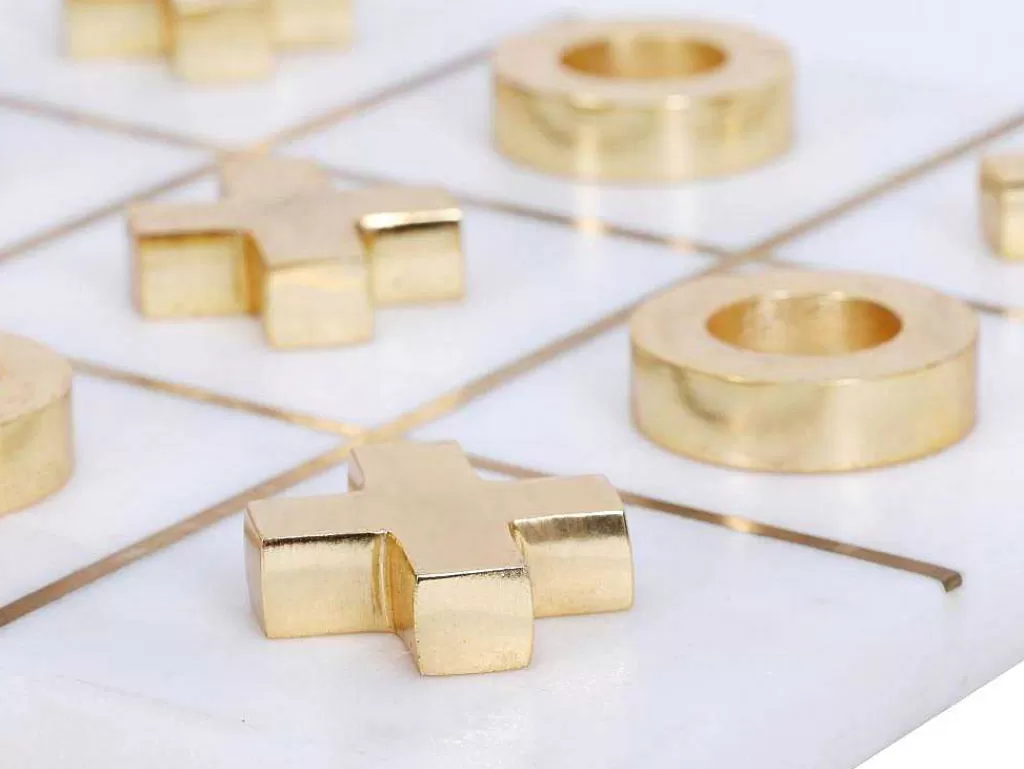 Jogo De Interior*Vente-unique Jogo De Tabuleiro, Jogo Do Galo, Marmore E Latao Dourado E Branco, C20,5 X A2,5 X L20,5 Cm - Tactoe