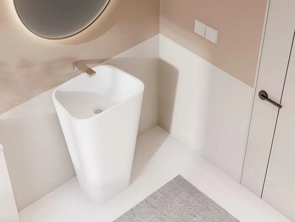 Promoções Casa De Banho & Bem-Estar*Shower & Design Lavatório Com Pe Retangular Em Solid Surface Cor Branco - Tilicho