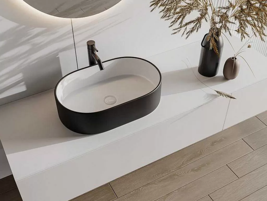 Lavatório*Shower & Design Lavatório De Casa De Banho Iwa - Bicolor Preto E Interior Branco