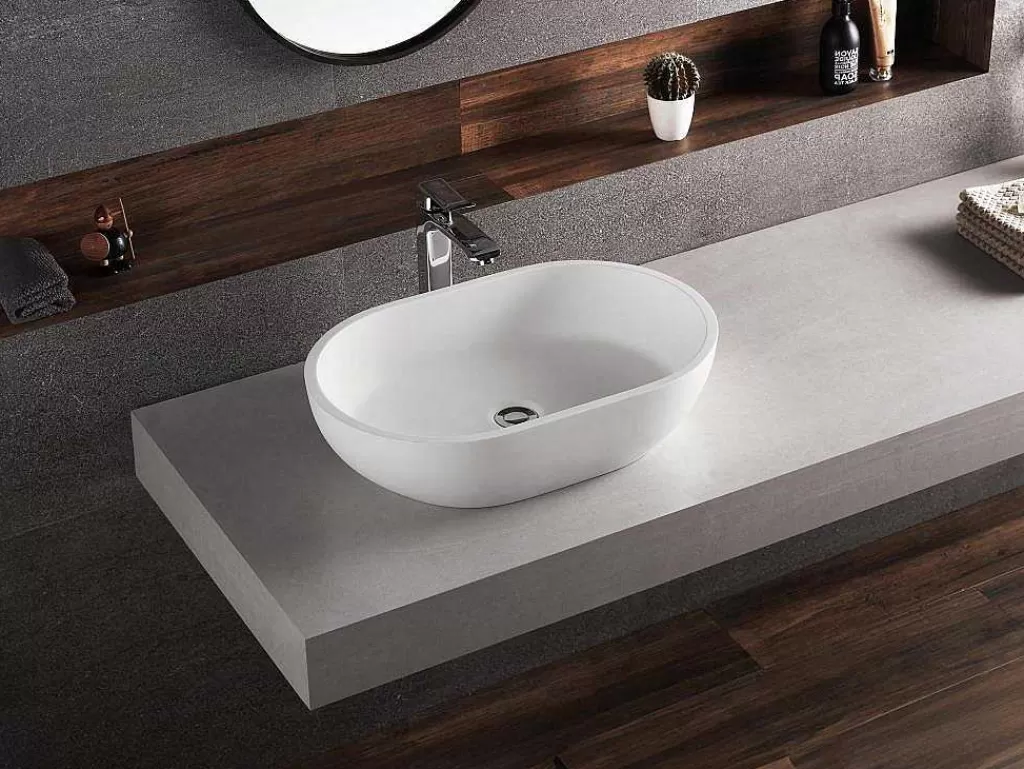 Lavatório*Shower & Design Lavatório De Casa De Banho Oval Em Solid Surface Cor Branco De 58 Cm - Sengli