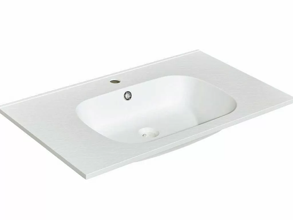 Lavatório*Shower & Design Lavatório De Encastrar Em Resina Efeito Pedra Branca C80 X L46 Cm - Okiwa