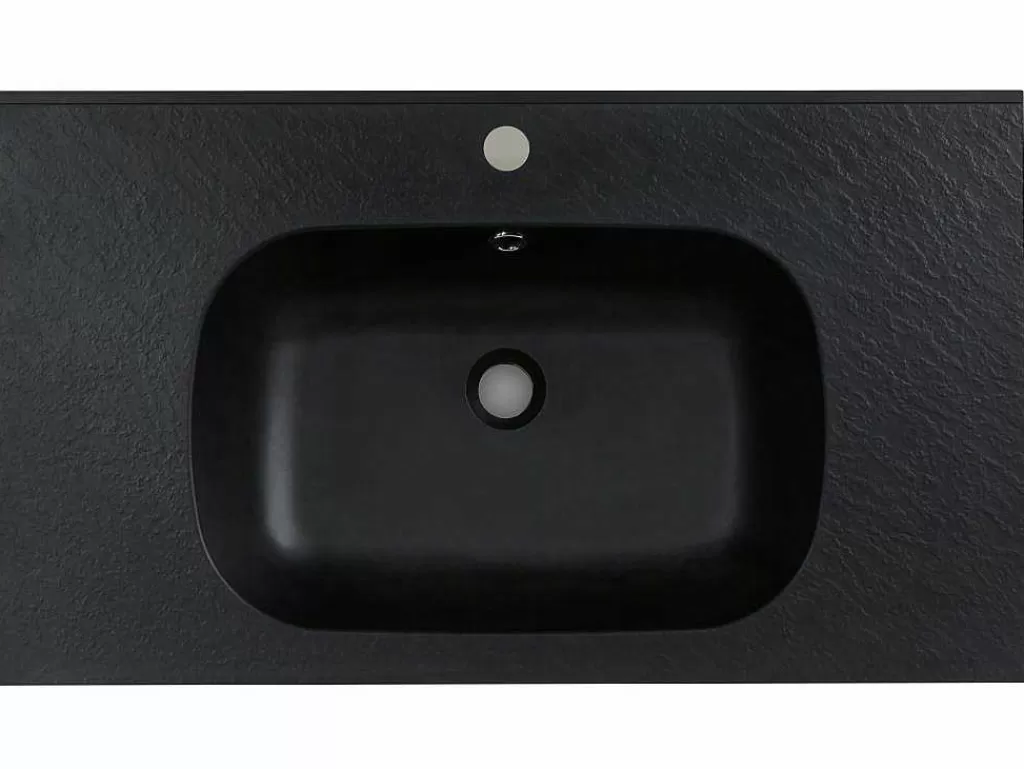 Lavatório*Shower & Design Lavatório De Encastrar Em Resina Efeito Pedra Preta C80 X L46 Cm - Okiwa